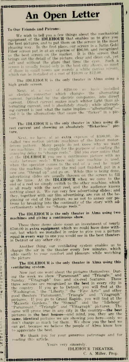 Idlehour - Jan 25 1917 Letter From Manager Extolling The Benefits Of His Theater (newer photo)